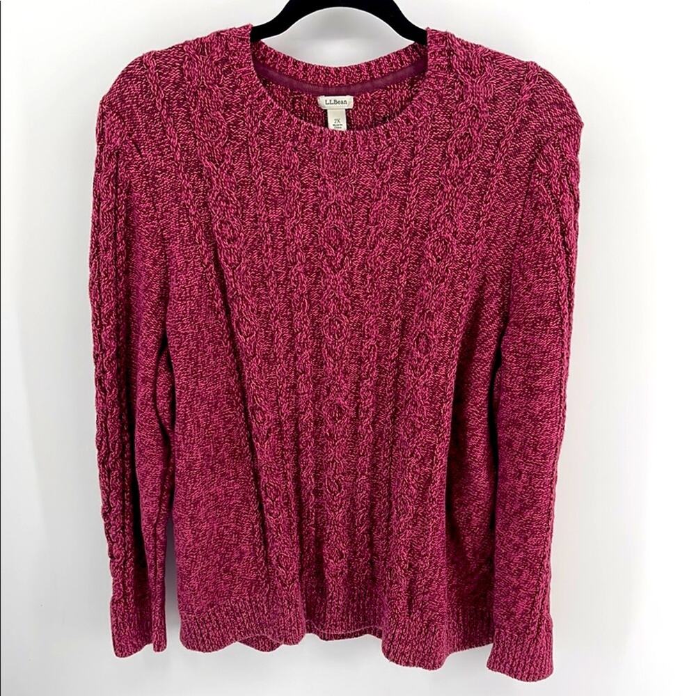 L. L. Bean cotton cable knit Heather crewneck pullover Fisherman sweater sz 2X